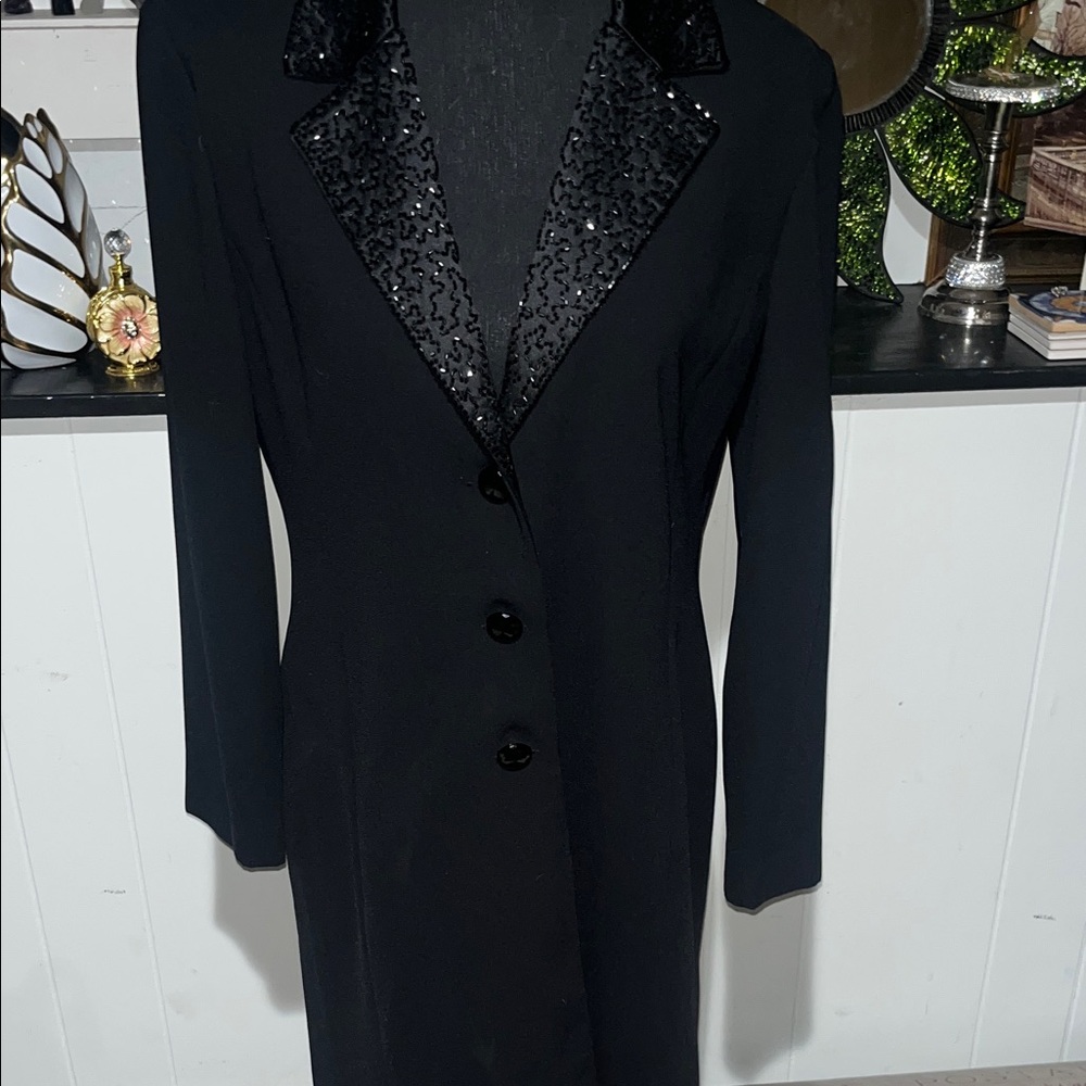 Jessica Howard Elegant Black Blazer with Sequin Collar